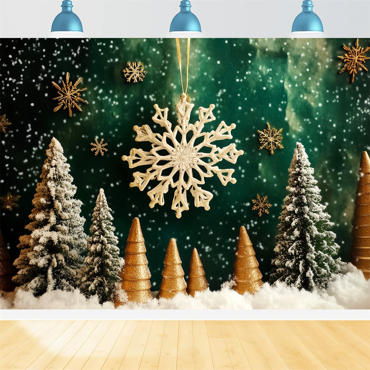 Snowflake Backdrop Golden Snowflake Forest Magic Winter Backdrops LXX510-98