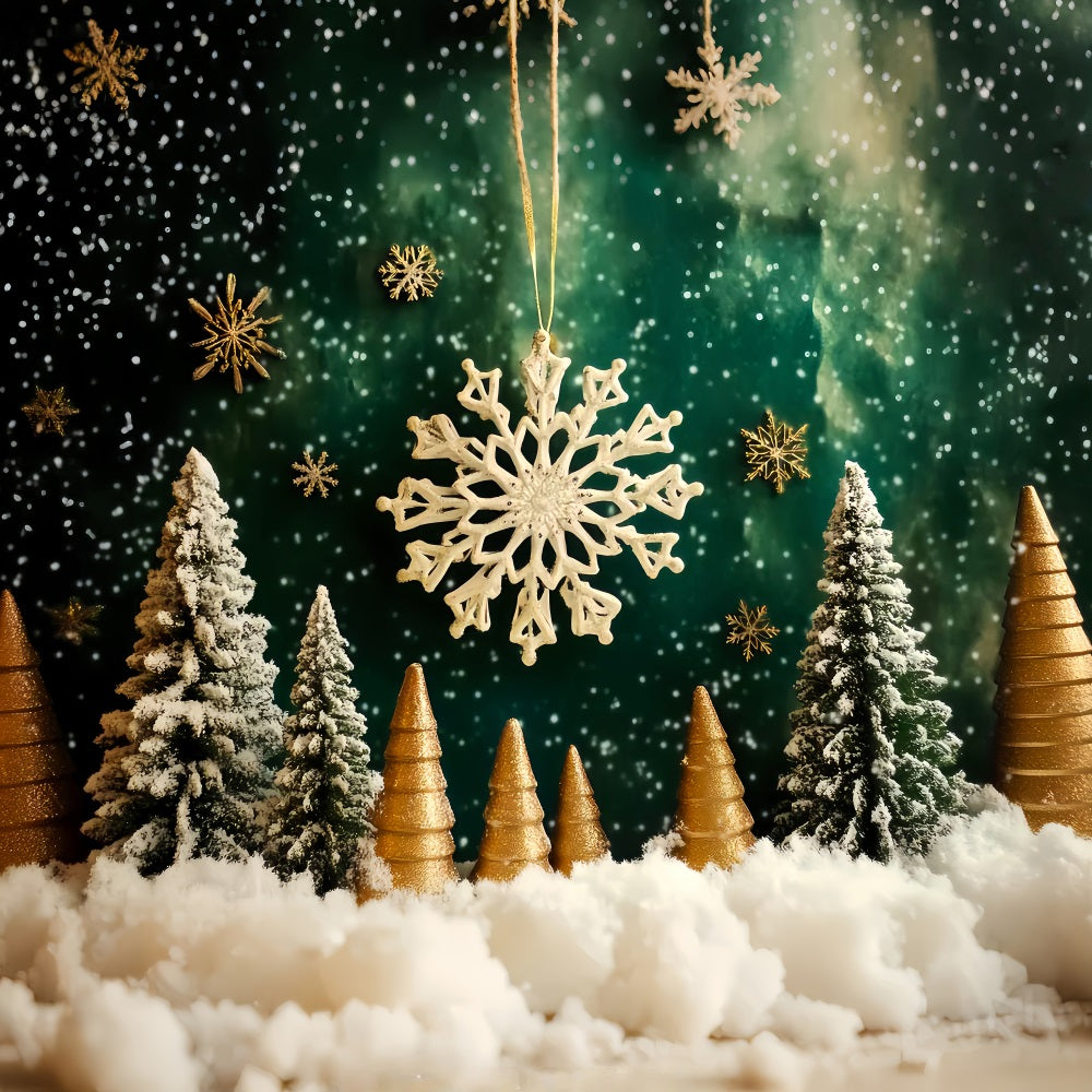 Snowflake Backdrop Golden Snowflake Forest Magic Winter Backdrops LXX510-98