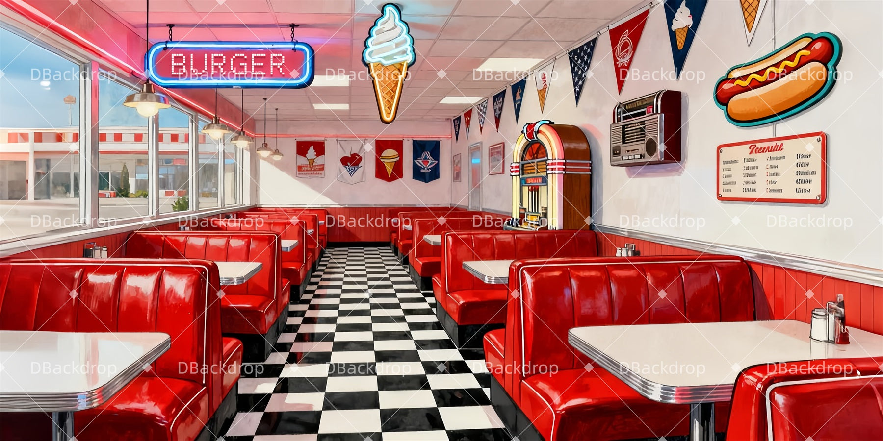 Theater Stage Backdrop Red Classic Diner School Dance Backdrop LXX510-T19