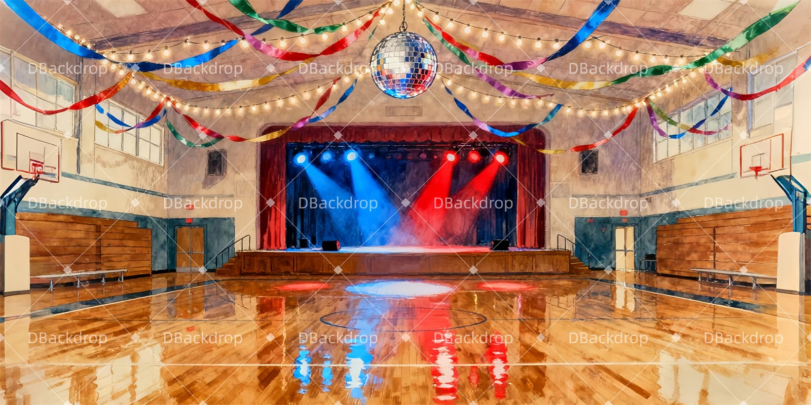 School Play Backdrops Gymnasium Lights Theater Stage Backdrop LXX510-T24