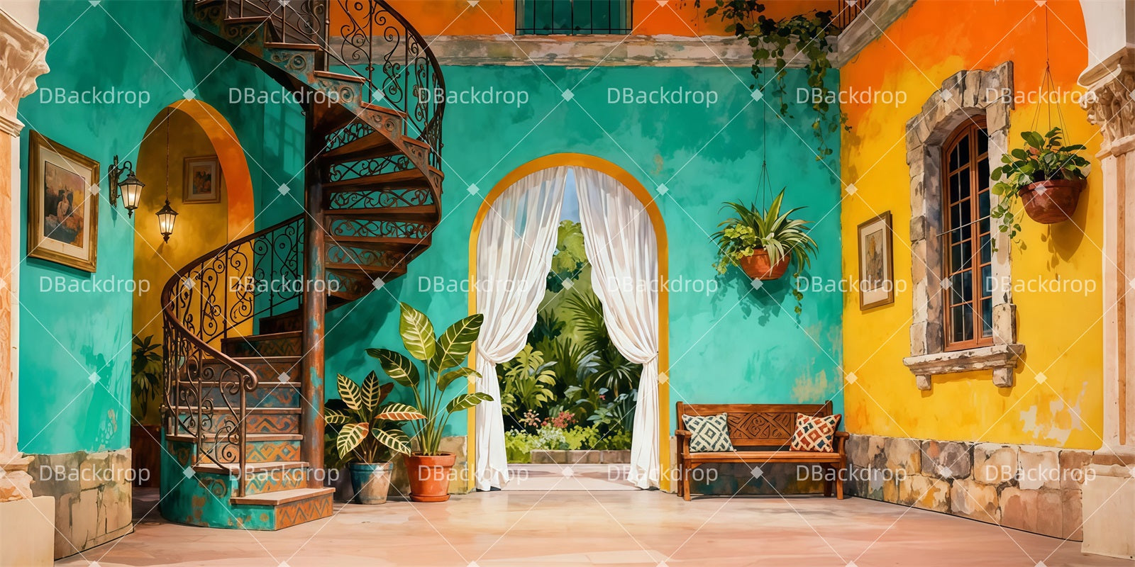 Theater Backdrop Tropical Villa Interior Large Stage Backdrops LXX511-T62