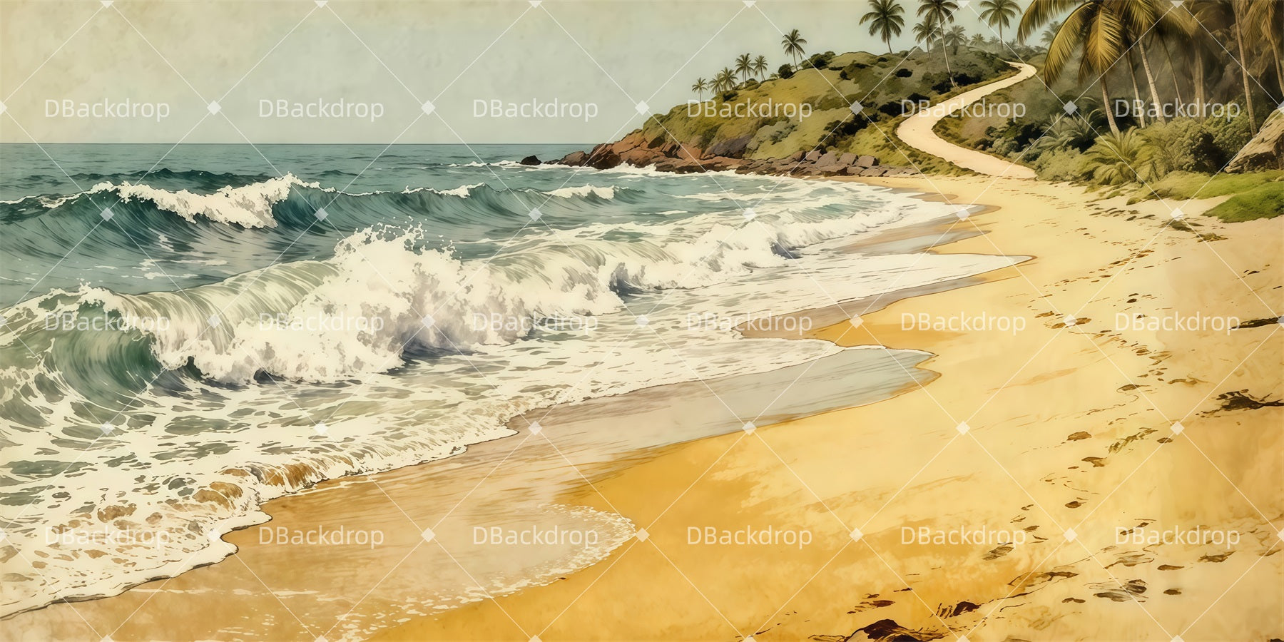 Stage Backdrop Tropical Beach Path Scenery Backdrops For Theater LXX511-T63
