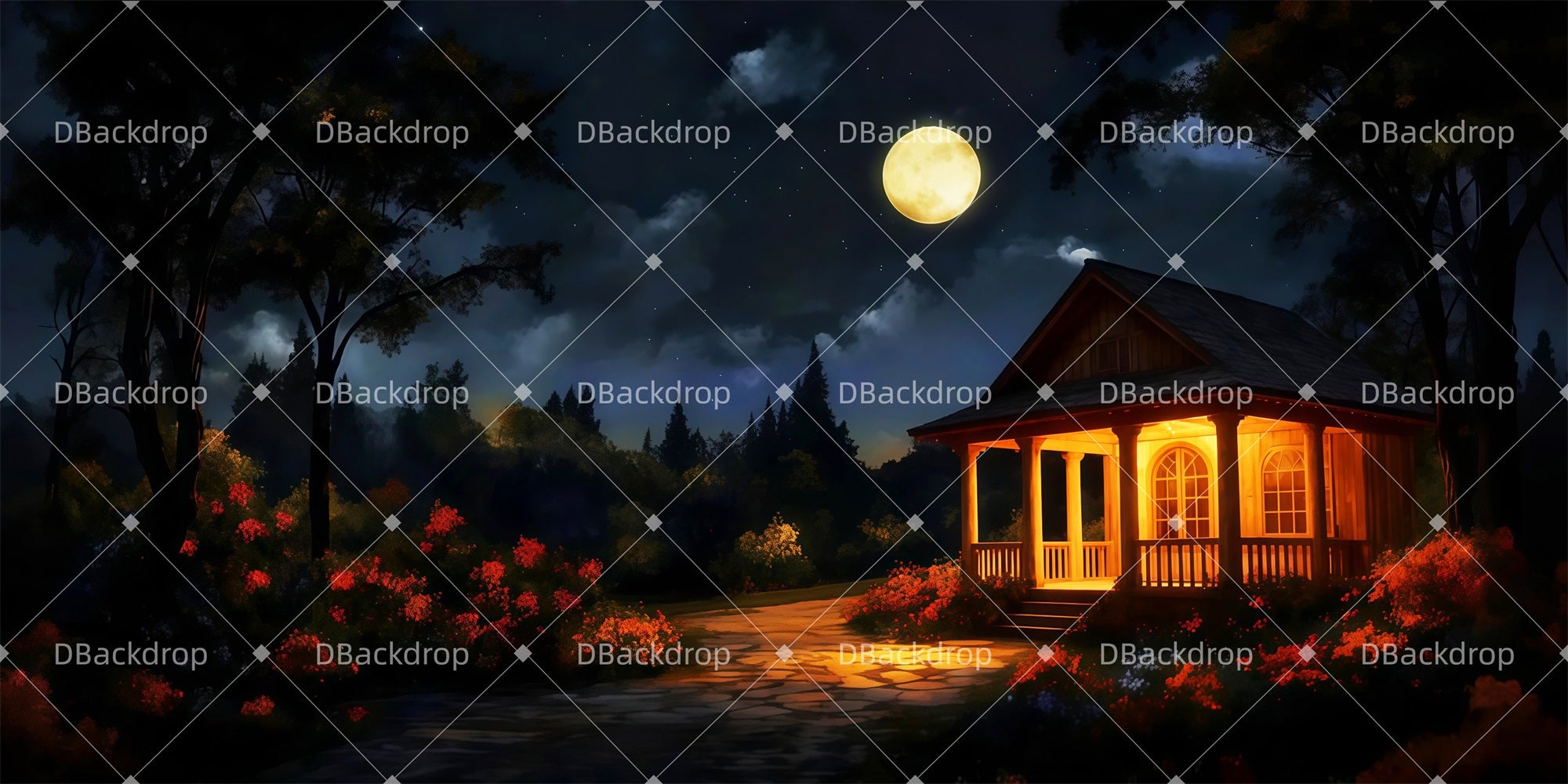 Stage Backdrop Ideas Night Garden House Theater Stage Backdrop LXX511-T75