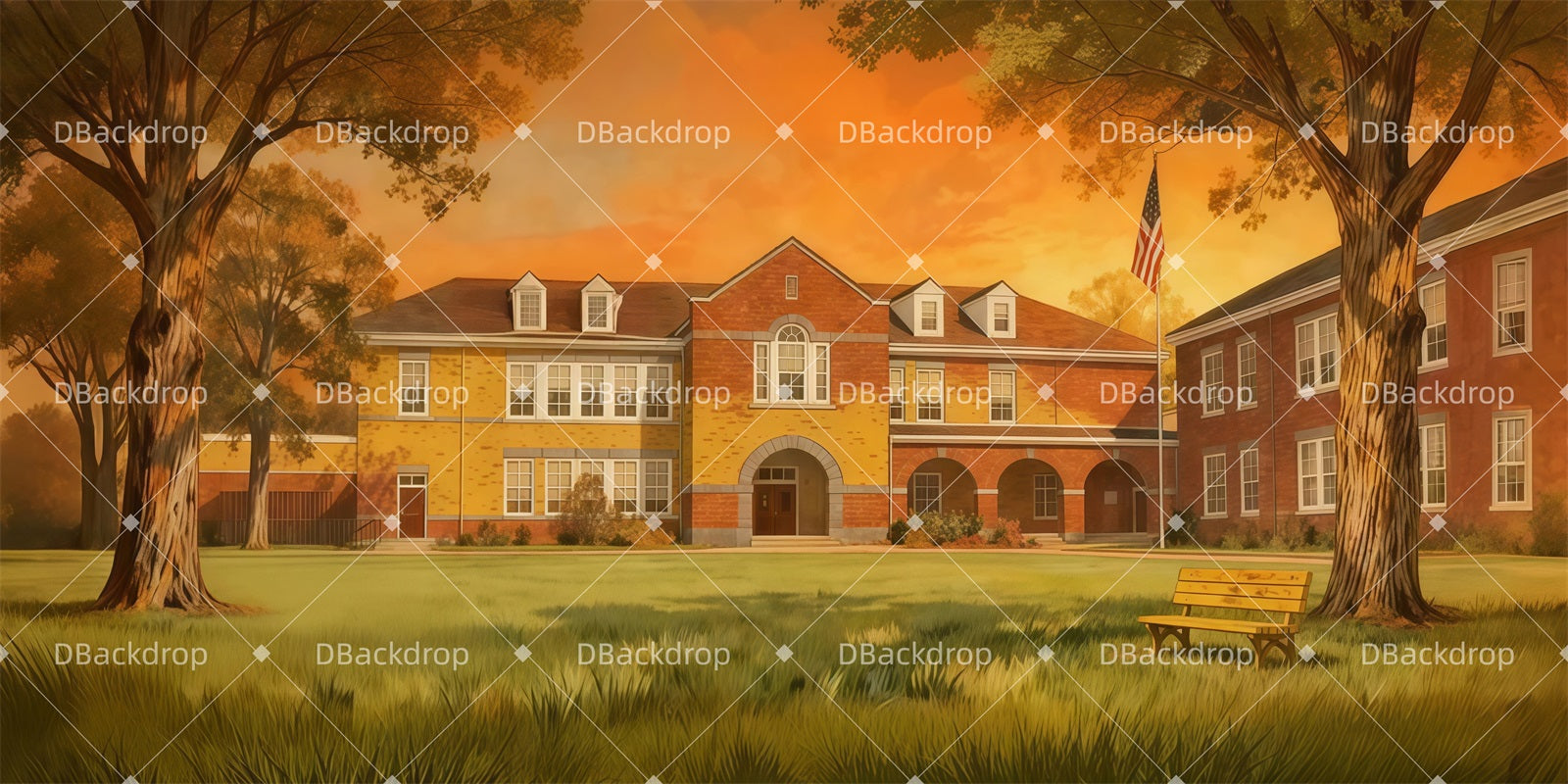 Theater Stage Backdrop Sunset Schoolyard Stage Scenery Backdrops LXX511-T76