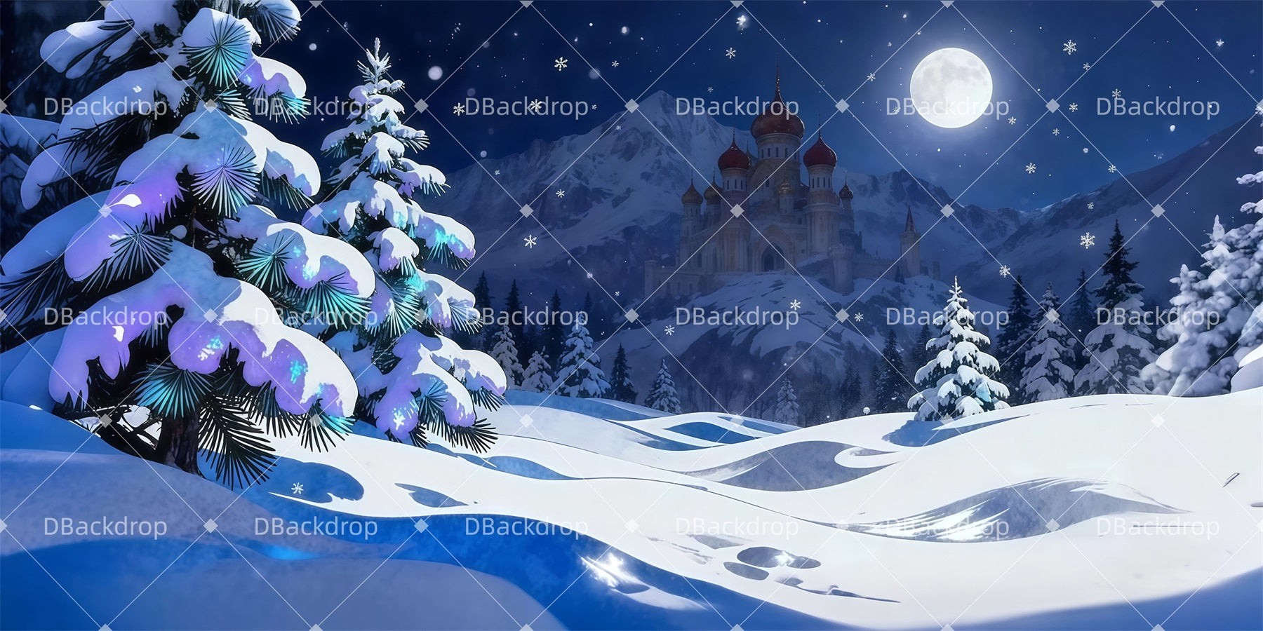 Theater Stage Backdrop Moonlit Winter Castle Forest Stage Backdrop LXX511-T81
