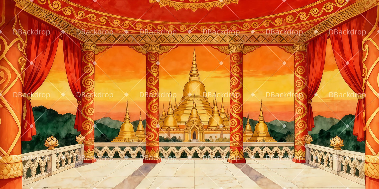 Theater Backdrop Golden Palace Terrace Professional Stage Backdrops LXX511-T92