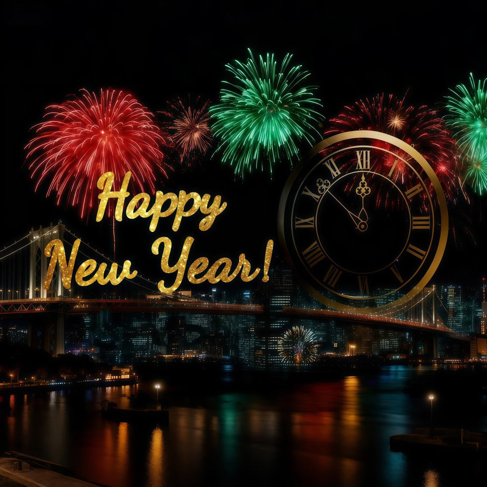 New Years Backdrop Fireworks Midnight City Countdown New Year's Eve Backdrop LXX512-1