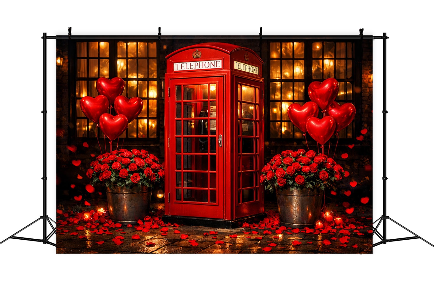 Heart Balloon Backdrop Red Telephone Booth Red Roses Backdrop LXX512-101
