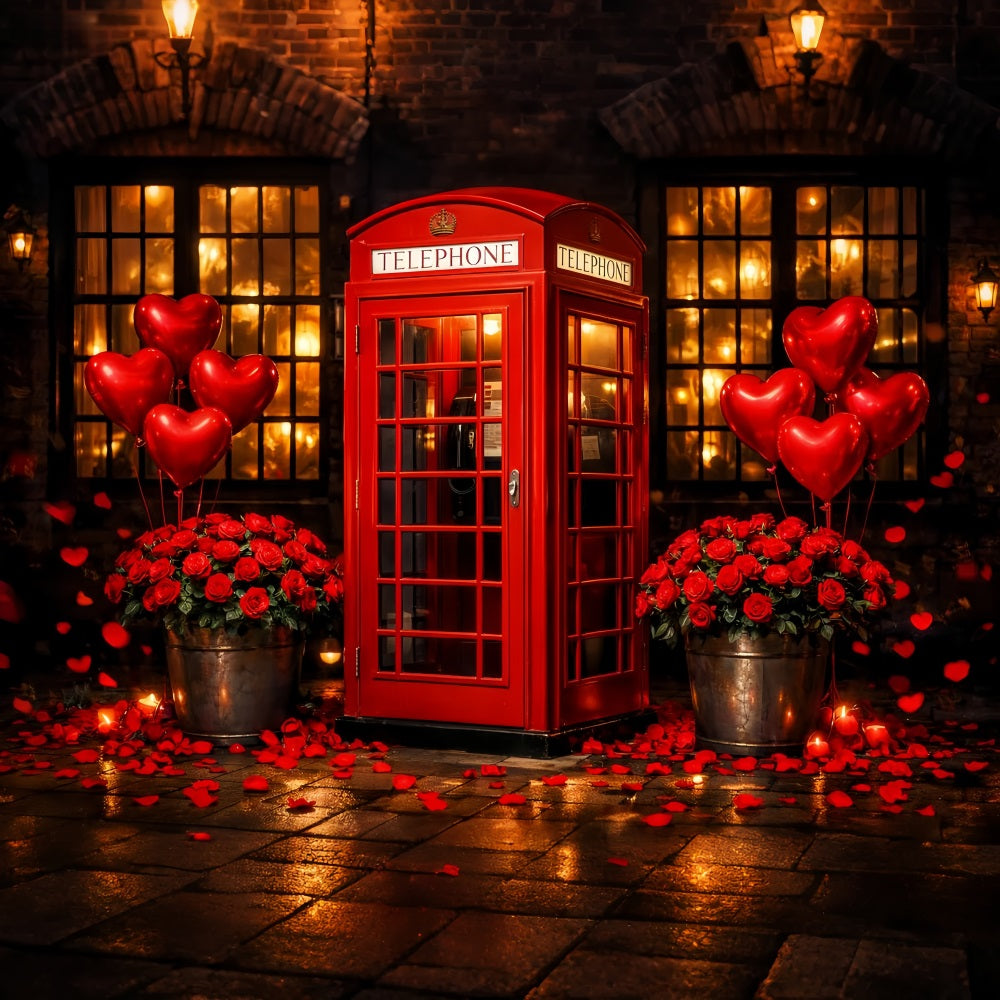 Heart Balloon Backdrop Red Telephone Booth Red Roses Backdrop LXX512-101