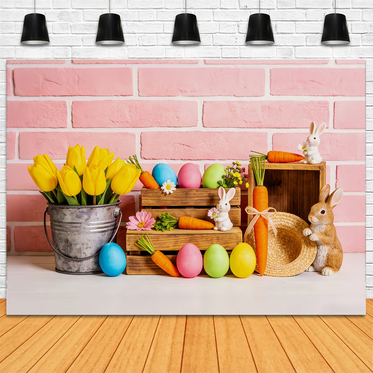 Peter Rabbit Backdrop Tulip Bucket Carrot Bunny Easter Egg Backdrop LXX512-111