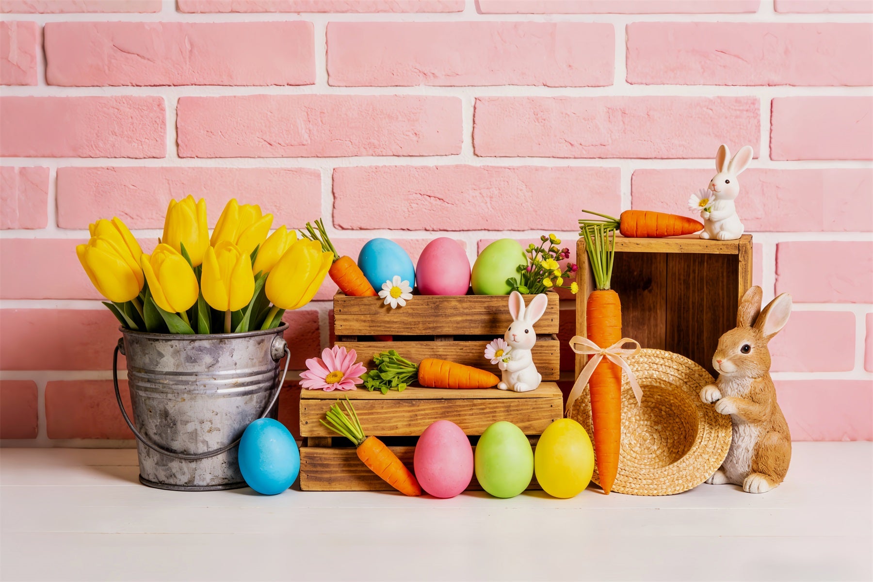 Peter Rabbit Backdrop Tulip Bucket Carrot Bunny Easter Egg Backdrop LXX512-111
