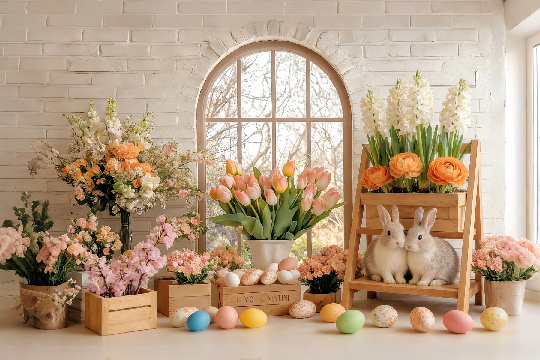 Tulip Backdrop Sunlit Spring Bunny Flower Studio Peter Rabbit Backdrop LXX512-113