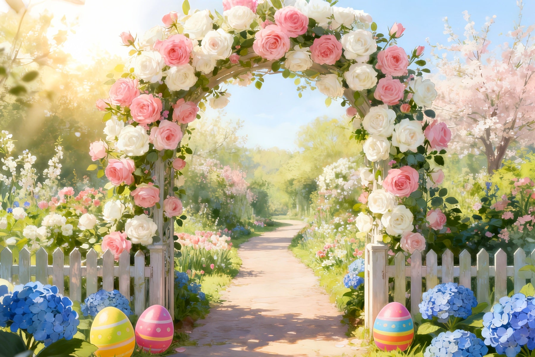 Easter Backdrop Ideas Rose Garden Archway Path Easter Flower Backdrop LXX512-116