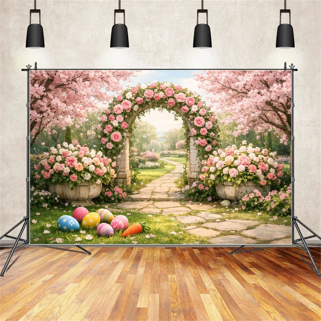 Easter Egg Hunt Backdrop Blossom Rose Garden Archway Easter Backdrop LXX512-122