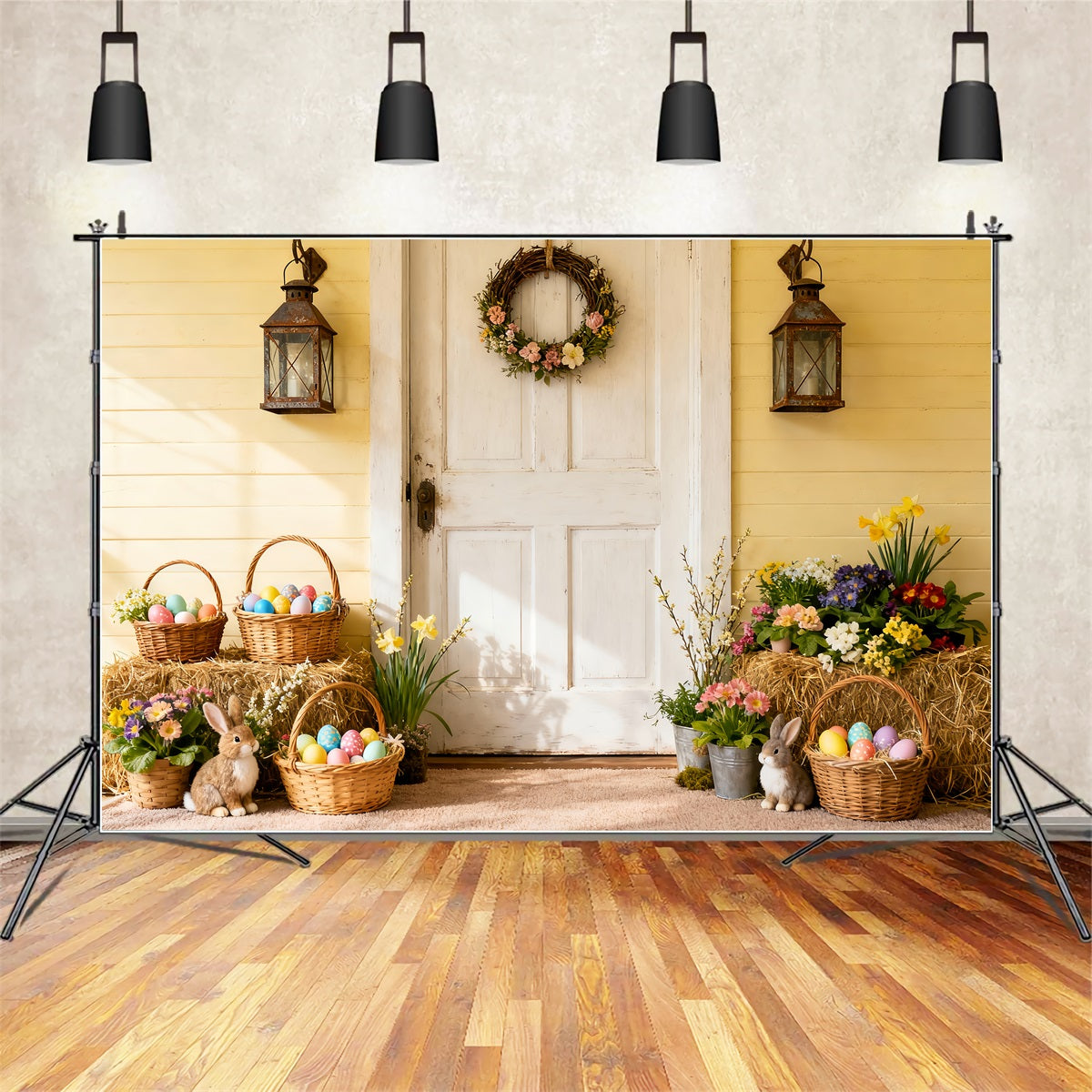 Easter Photo Backdrop Rustic Spring Porch Egg Bunny Backdrop LXX512-126