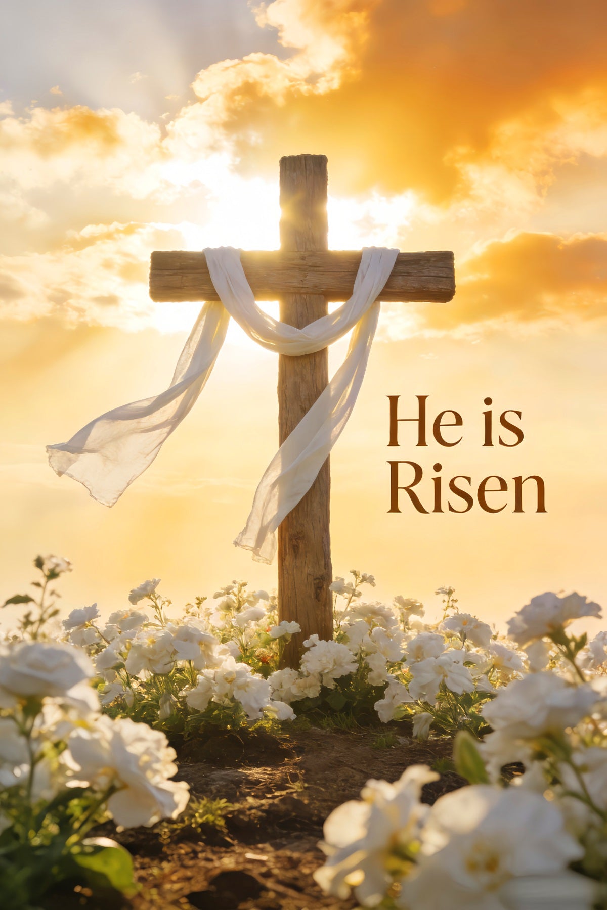He is Risen Backdrop Sunlit Cross Lily Meadow Church Easter Backdrop LXX512-140