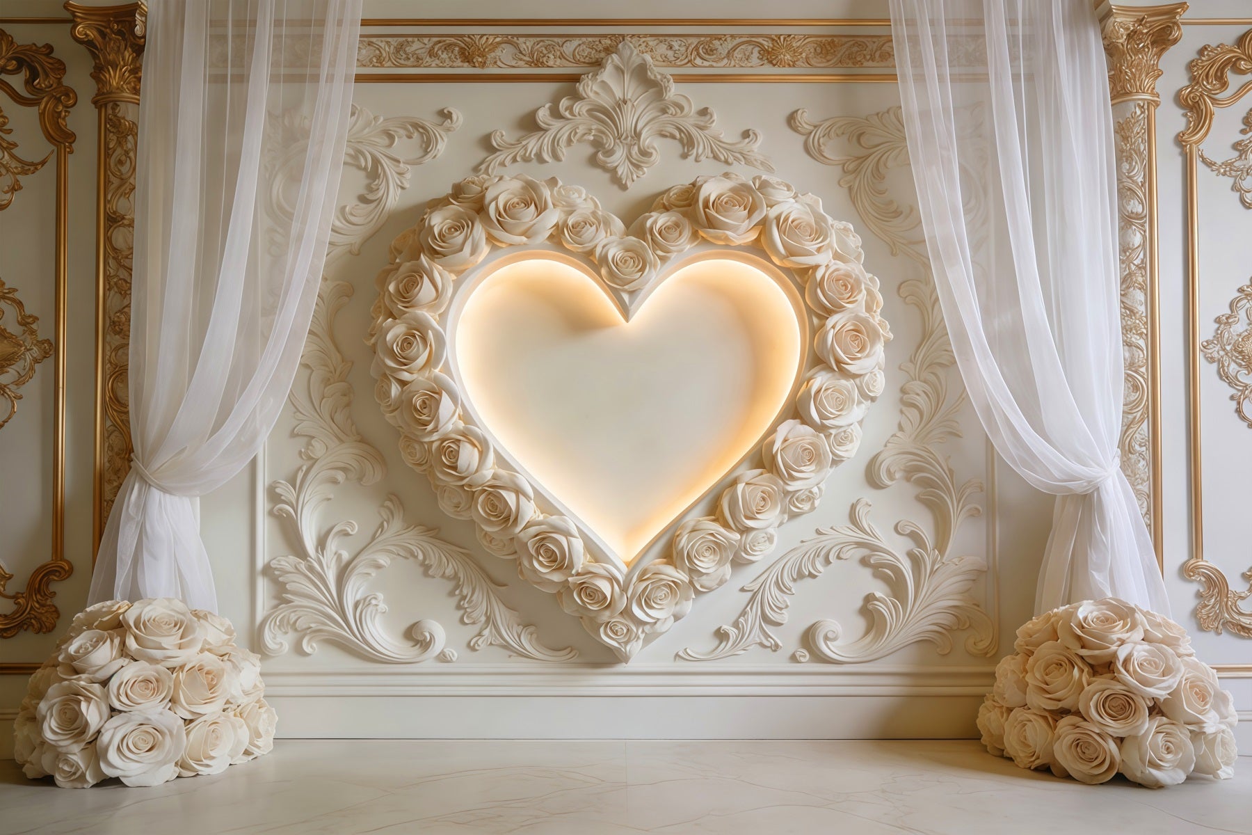 Heart Backdrop Ivory Rose Heart Wall Living Room Valentine Backdrop LXX512-143