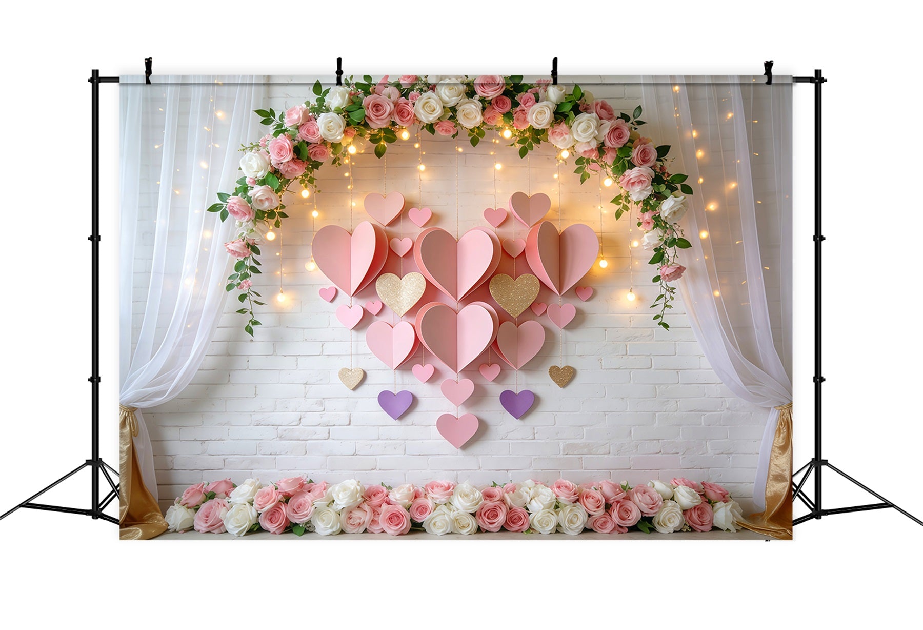 Valentine's Day Backdrop Blush Floral Arch Lights Love Backdrops LXX512-144