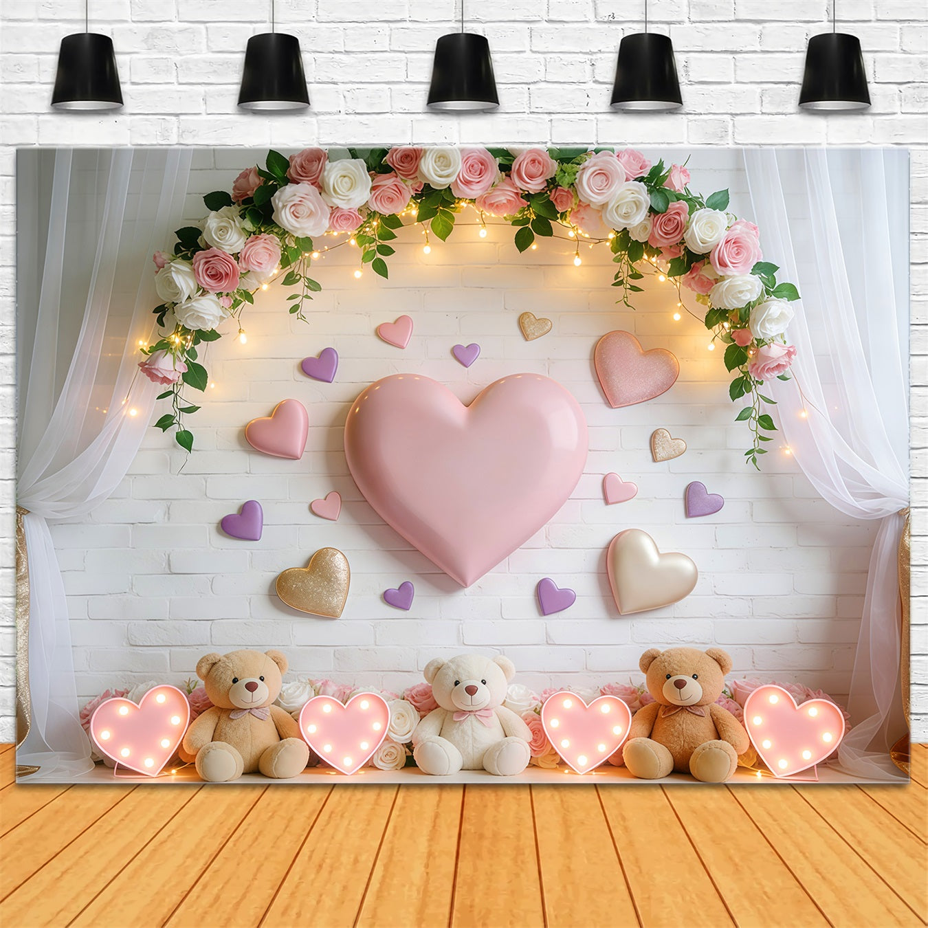 Love Backdrops Sweet Heart Teddy Bear Glow Romantic Backdrop LXX512-145