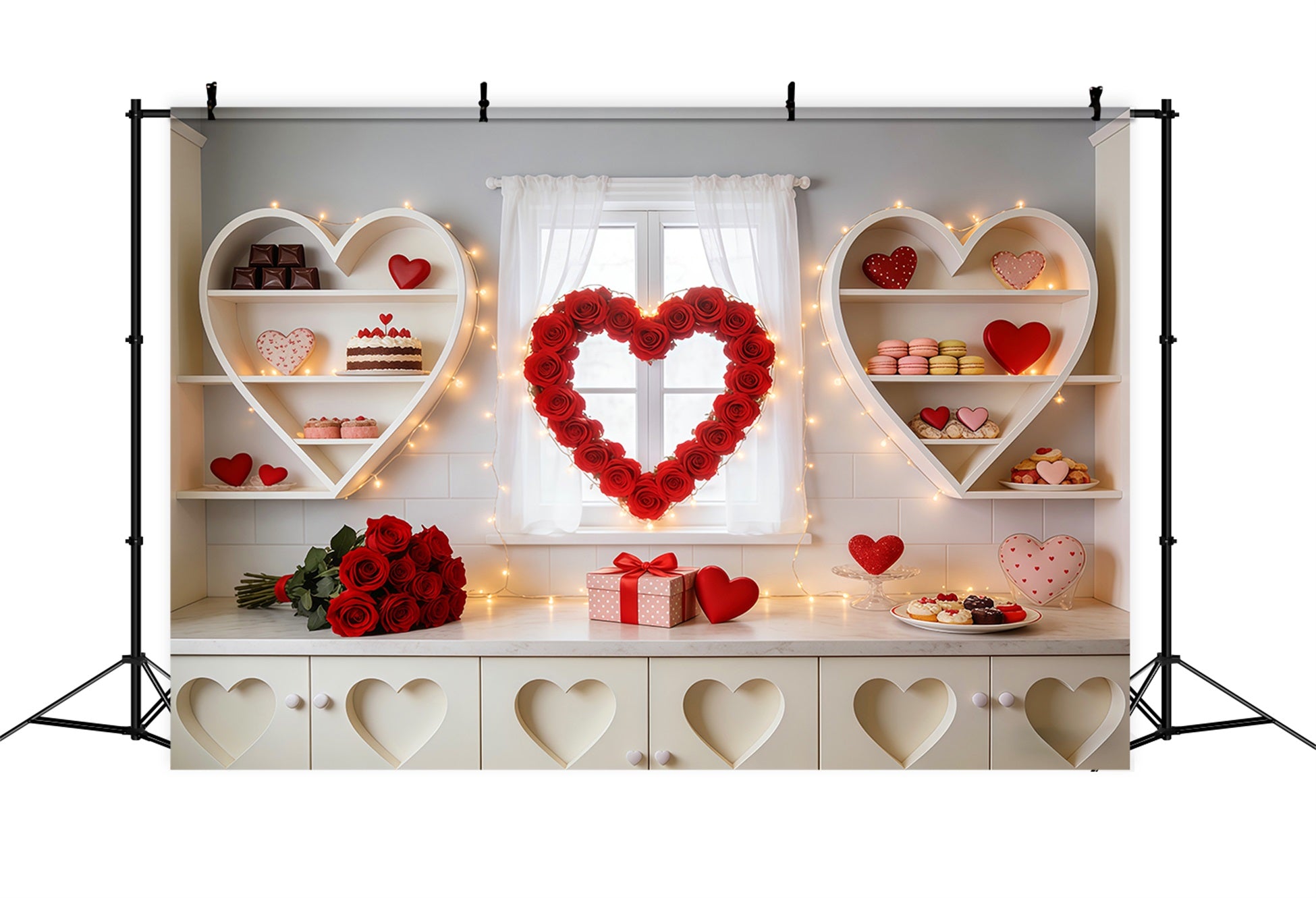 Sweetheart Candy Backdrop Kitchen Rose Love Heart Valentine Backdrop LXX512-146