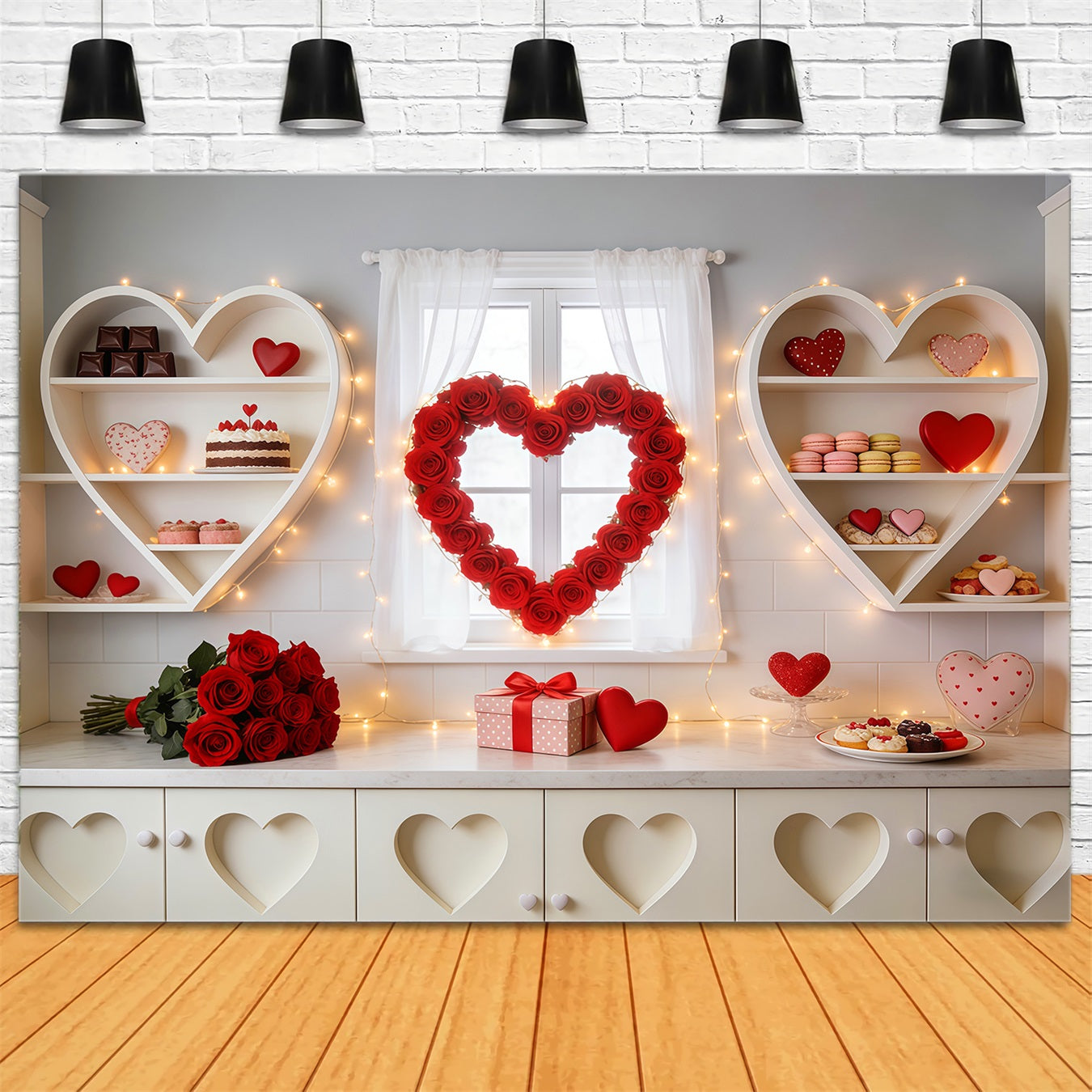 Sweetheart Candy Backdrop Kitchen Rose Love Heart Valentine Backdrop LXX512-146