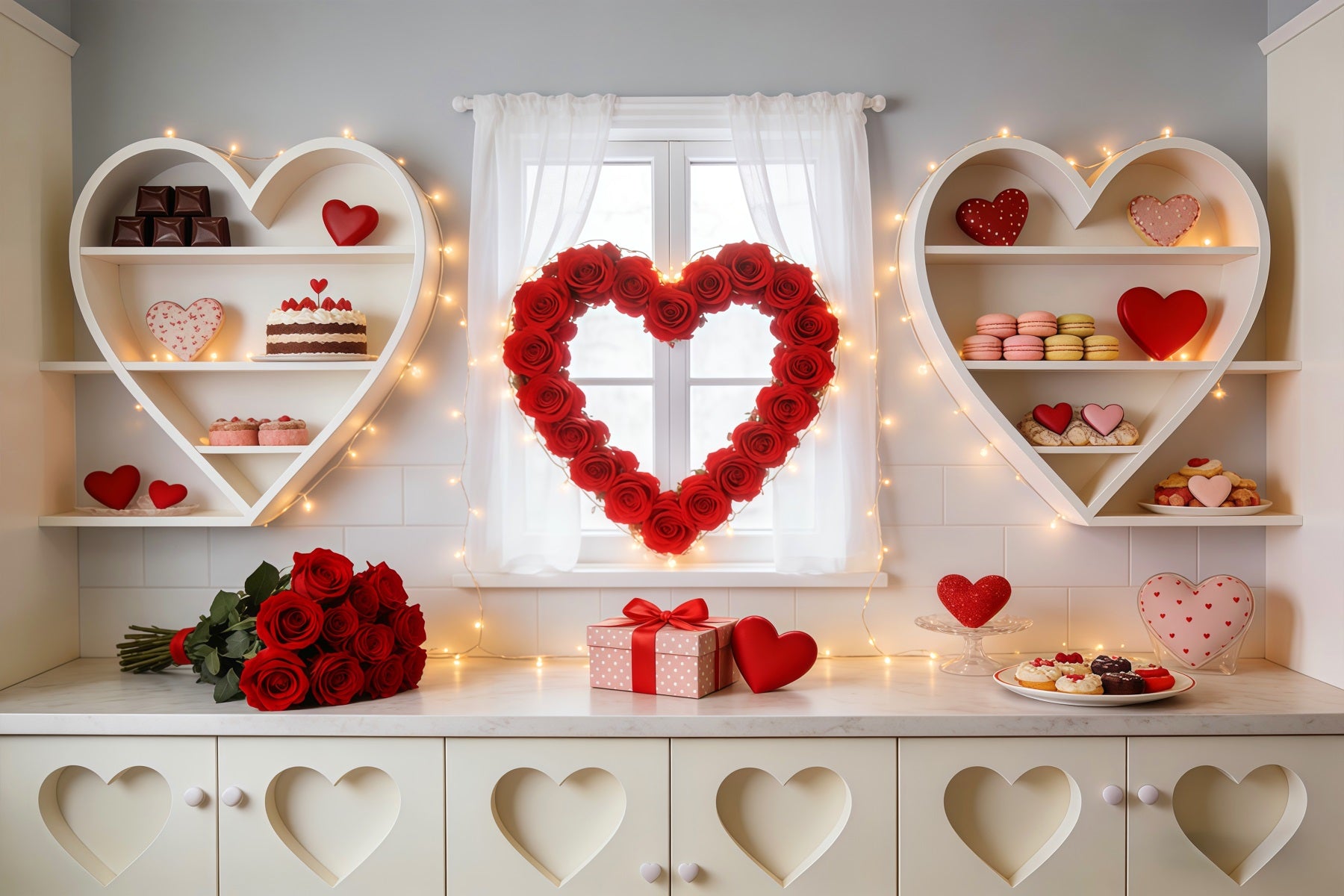 Sweetheart Candy Backdrop Kitchen Rose Love Heart Valentine Backdrop LXX512-146