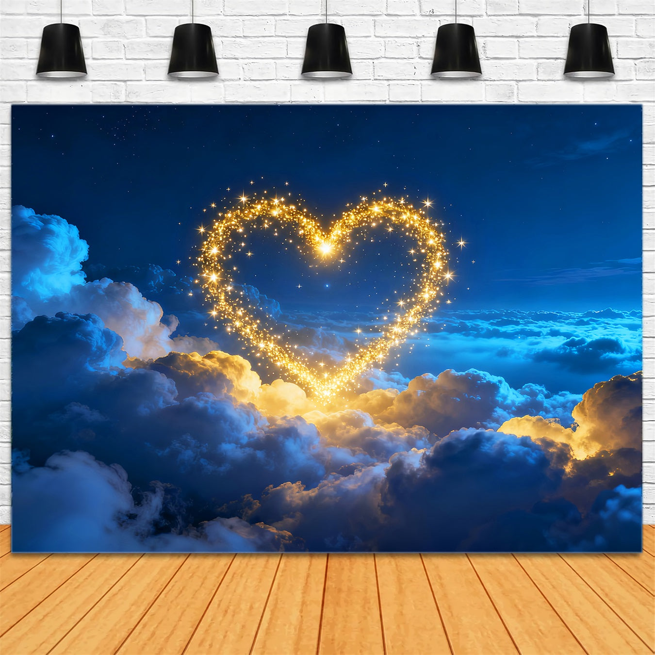 Glitter Valentine Backdrop Golden Sparkle Heart Clouds Love Backdrops LXX512-148