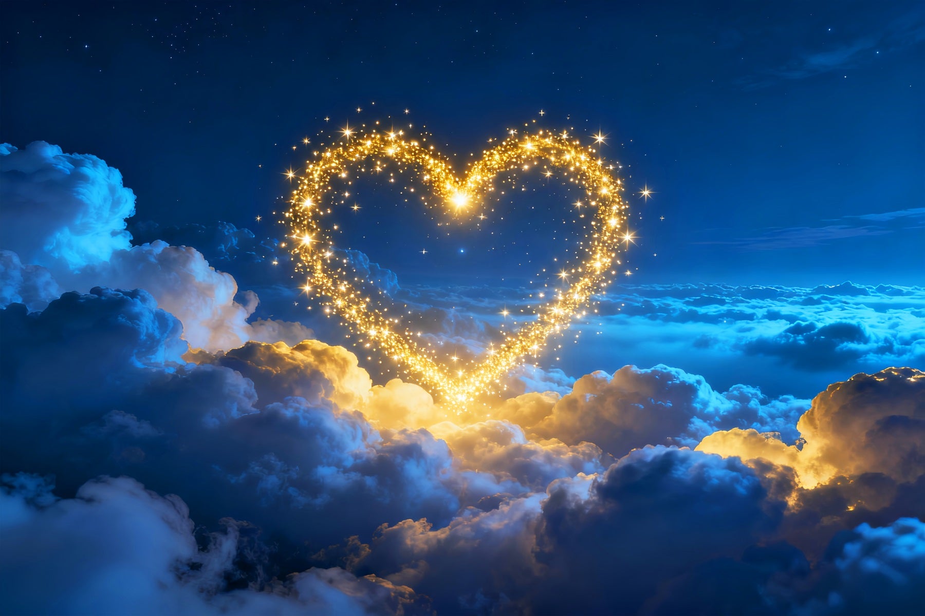 Glitter Valentine Backdrop Golden Sparkle Heart Clouds Love Backdrops LXX512-148