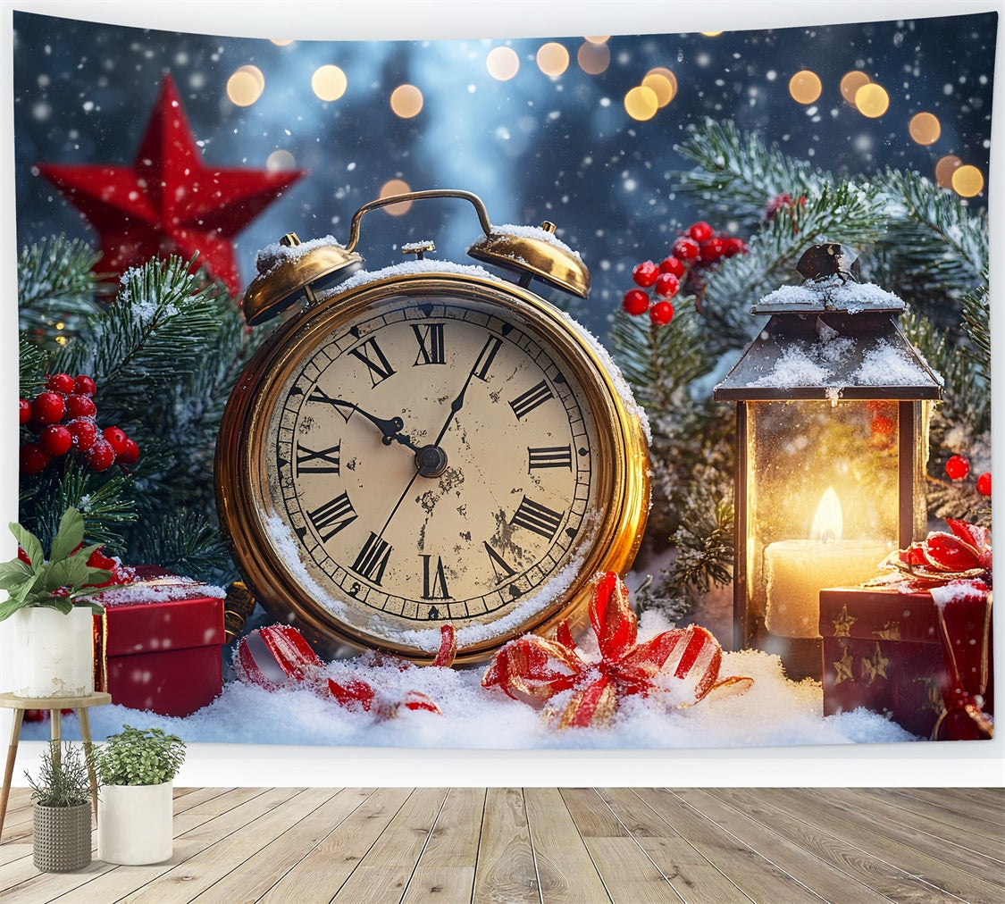 New Year's Backdrops Snowy Countdown Shimmer Bokeh Clock Photo Backdrop LXX512-15