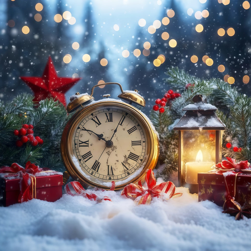 New Year's Backdrops Snowy Countdown Shimmer Bokeh Clock Photo Backdrop LXX512-15