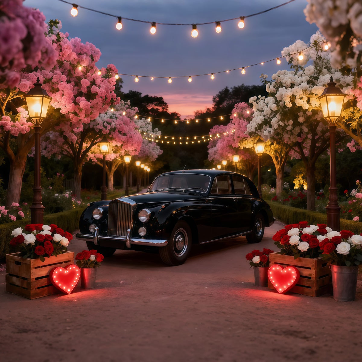 Valentine Backdrop Blossom Vintage Truck Romance Red Roses Backdrop LXX512-151