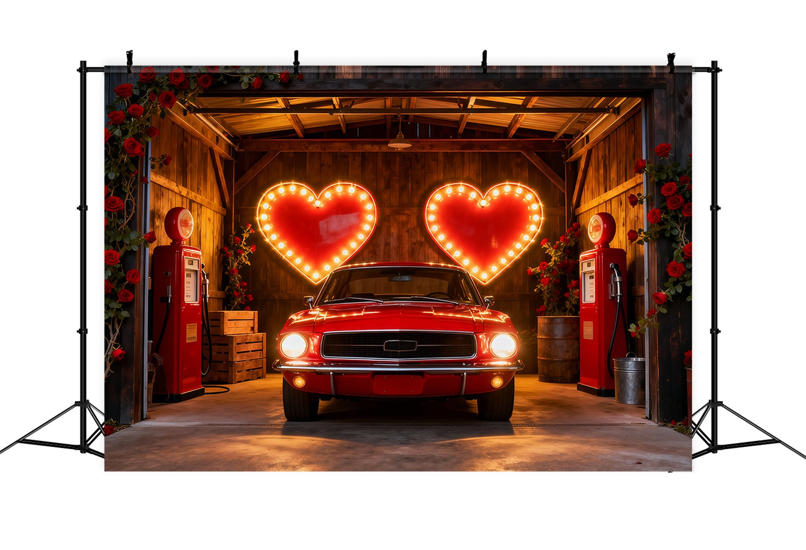 90s Valentine Backdrop Neon Heart Garage Romance Heart Backdrop LXX512-152