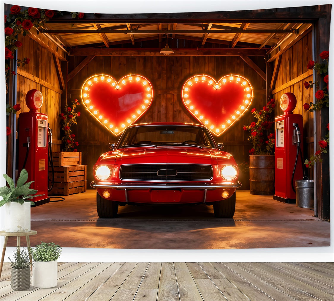 90s Valentine Backdrop Neon Heart Garage Romance Heart Backdrop LXX512-152