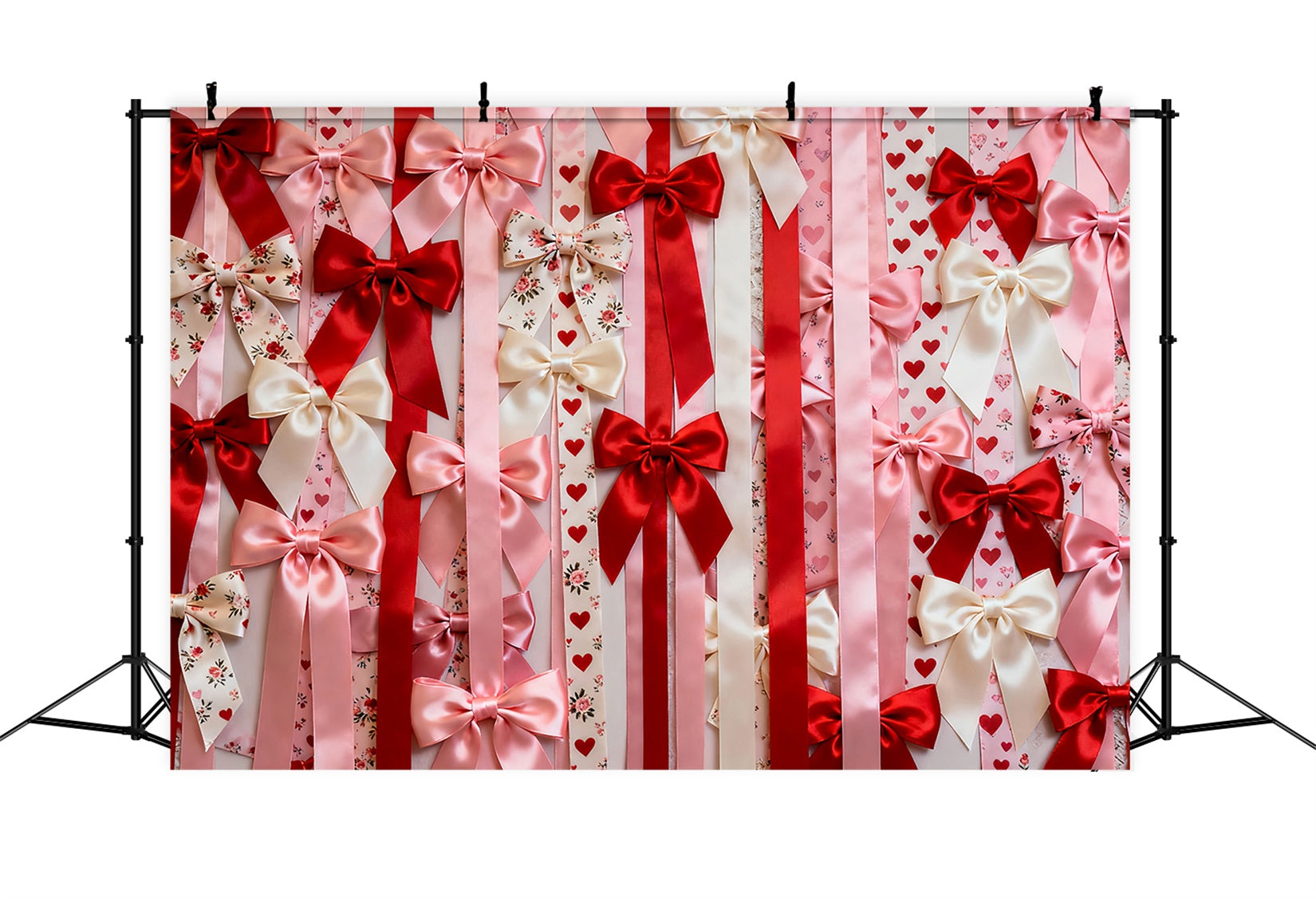 Pink Valentine Backdrop Satin Bow Heart Pattern Romantic Backdrop LXX512-153