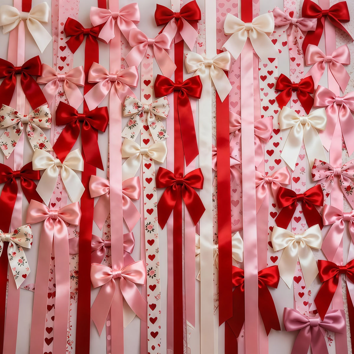 Pink Valentine Backdrop Satin Bow Heart Pattern Romantic Backdrop LXX512-153