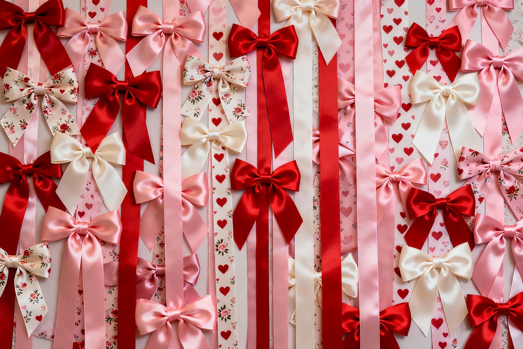Pink Valentine Backdrop Satin Bow Heart Pattern Romantic Backdrop LXX512-153
