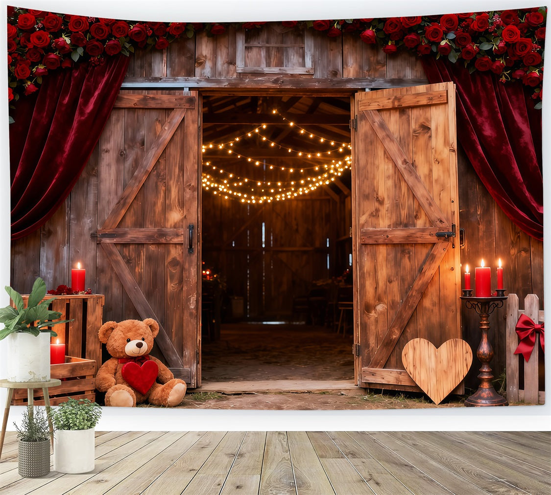 Floral Arch Valentine Backdrop Rustic Rose Barn Doors Glow Love Backdrops LXX512-154