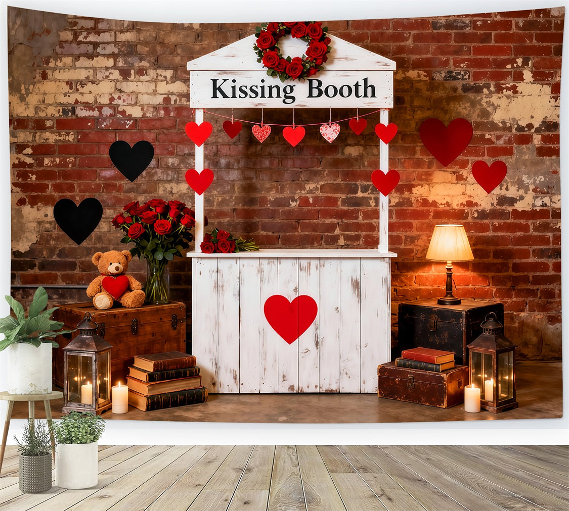 Heart Garland Backdrop Kissing Booth Brick Charm Valentine Photo Backdrop LXX512-156