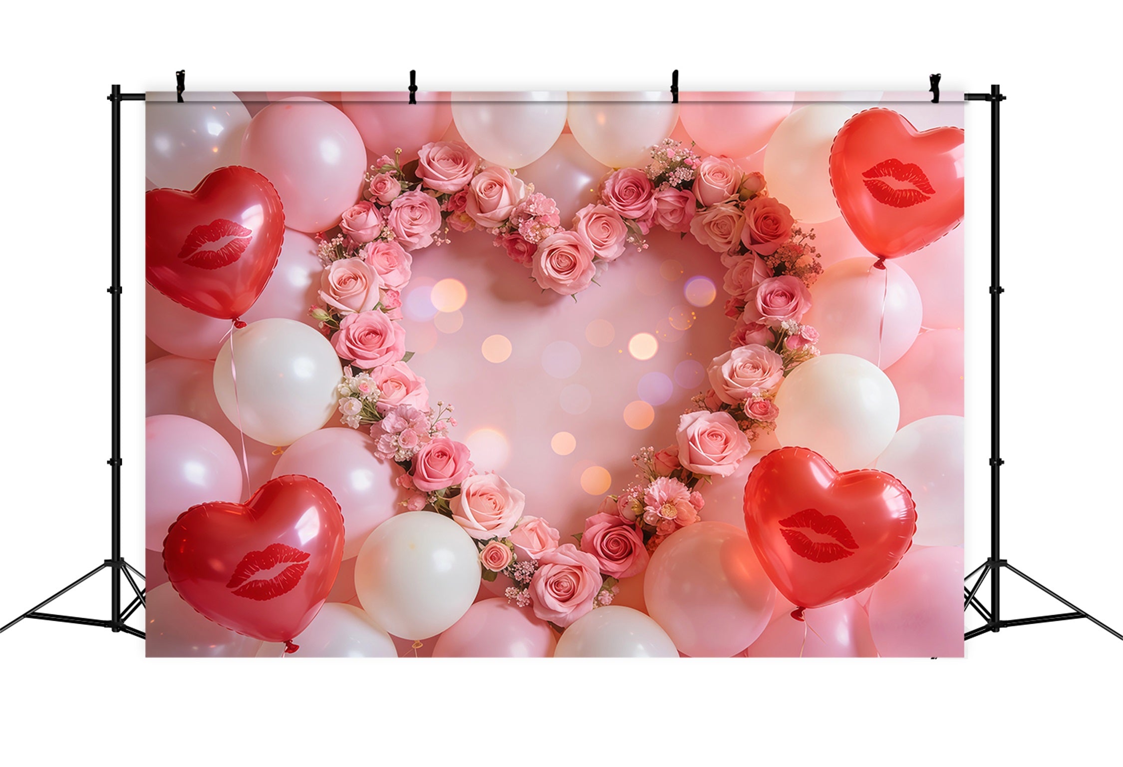 Heart Balloon Backdrop Blush Rose Heart Wreath Valentine Backdrop LXX512-159