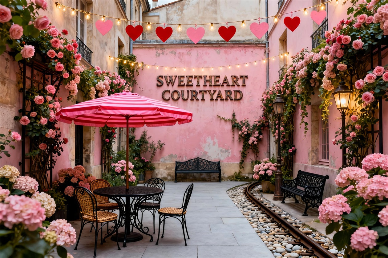 Wreath Valentine Backdrop Sweetheart Pink Courtyard Café Romantic Backdrop LXX512-167