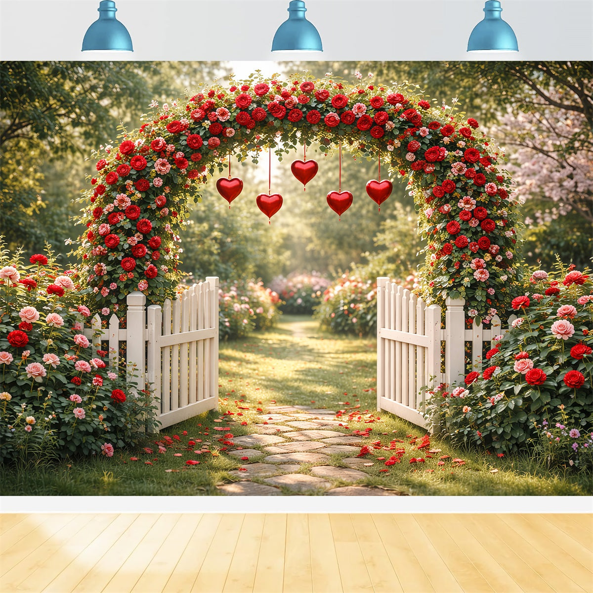 Romantic Backdrop Garden Rose Heart Gate Floral Arch Valentine Backdrop LXX512-170