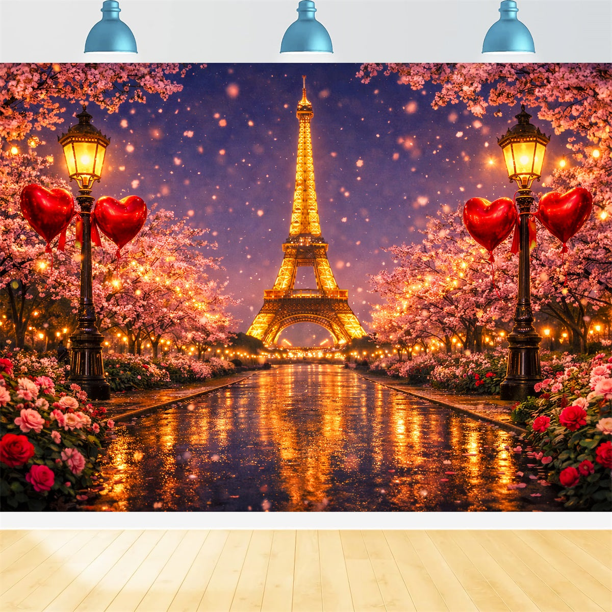 Glitter Valentine Backdrop Paris Eiffel Love Night Heart Backdrop LXX512-171