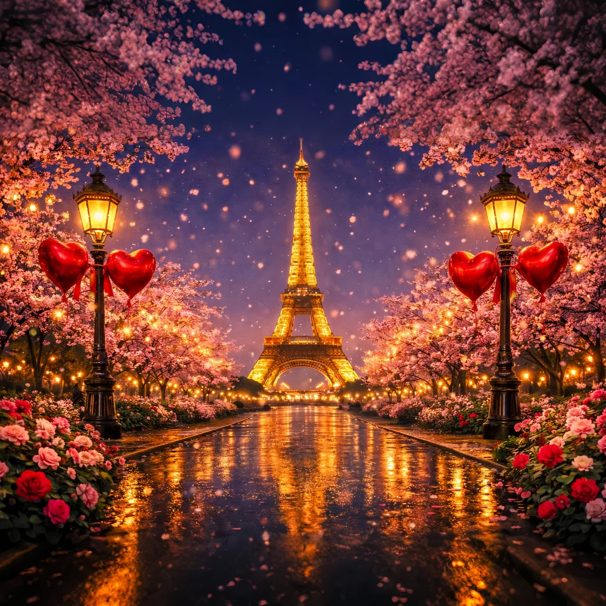Glitter Valentine Backdrop Paris Eiffel Love Night Heart Backdrop LXX512-171