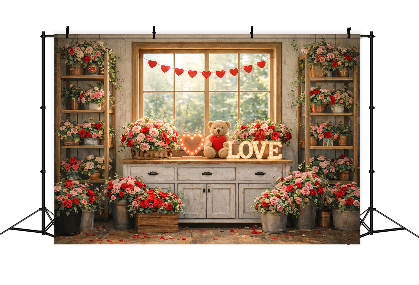 Valentine Photo Backdrop Cozy Window Neon Love Signs Romantic Backdrop LXX512-175
