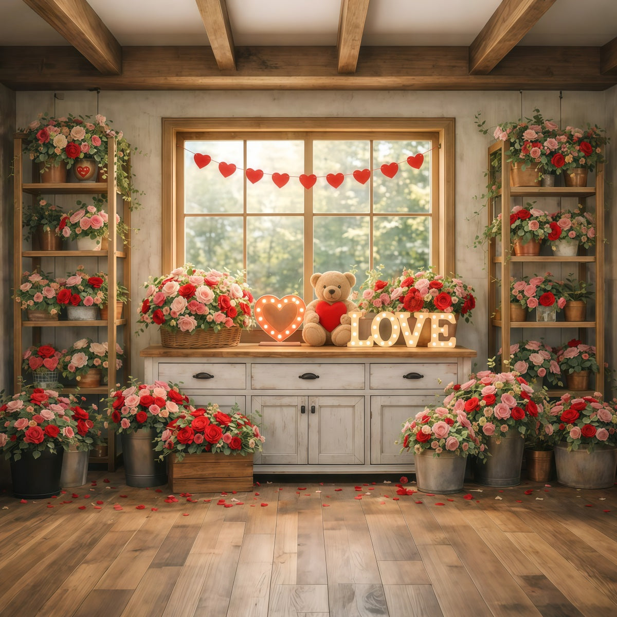 Valentine Photo Backdrop Cozy Window Neon Love Signs Romantic Backdrop LXX512-175