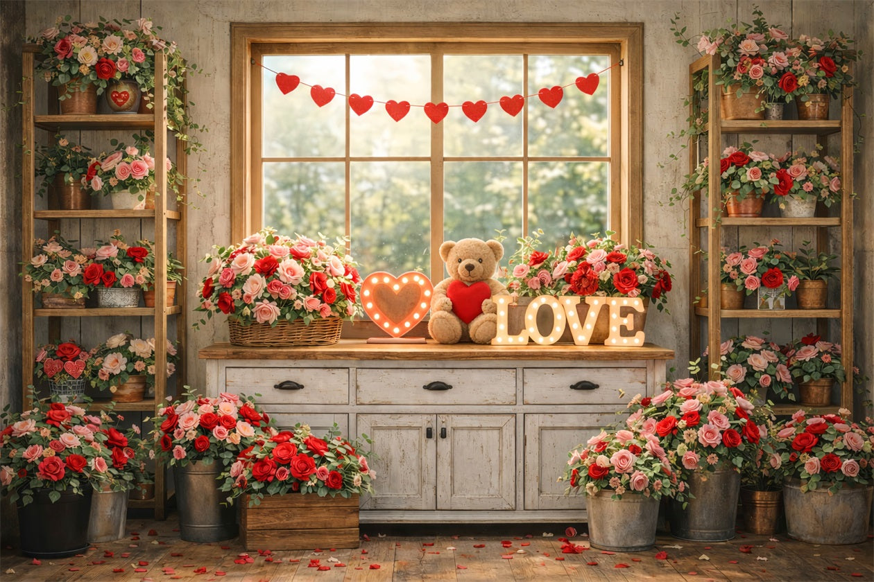 Valentine Photo Backdrop Cozy Window Neon Love Signs Romantic Backdrop LXX512-175