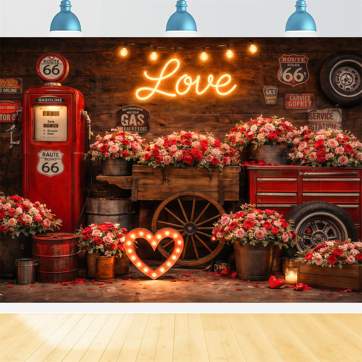 Valentine's Day Photo Backdrop Vintage Love Garage Roses Love Backdrops LXX512-176