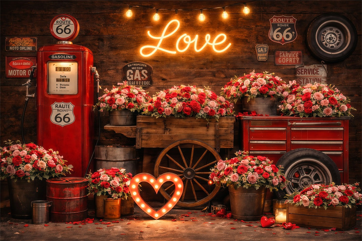 Valentine's Day Photo Backdrop Vintage Love Garage Roses Love Backdrops LXX512-176