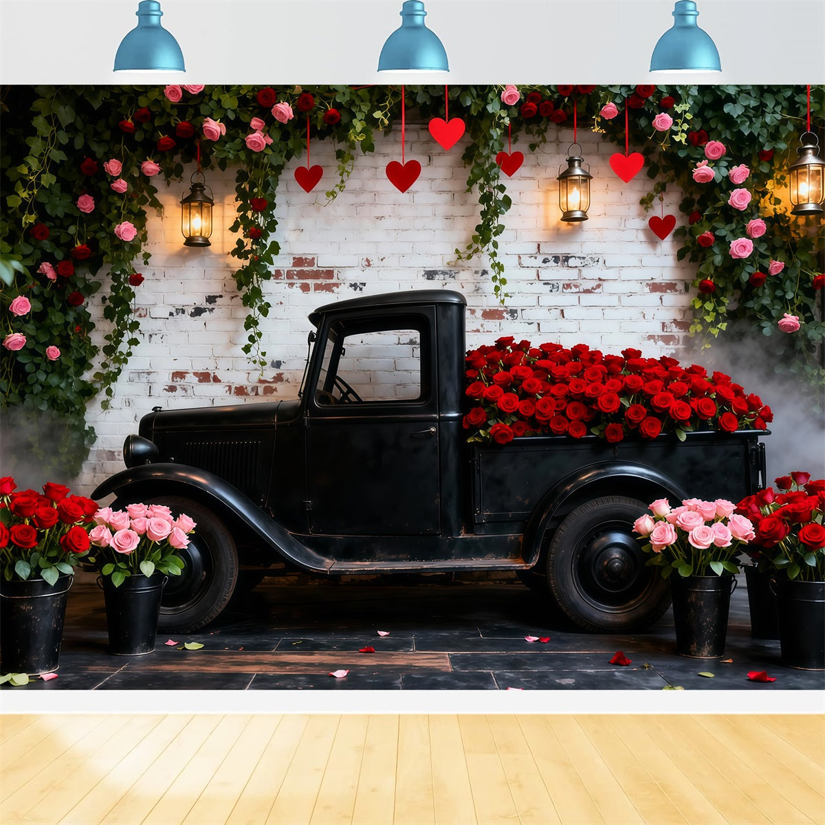 Valentine's Day Backdrops Vintage Red Rose Truck Romantic Backdrop LXX512-178