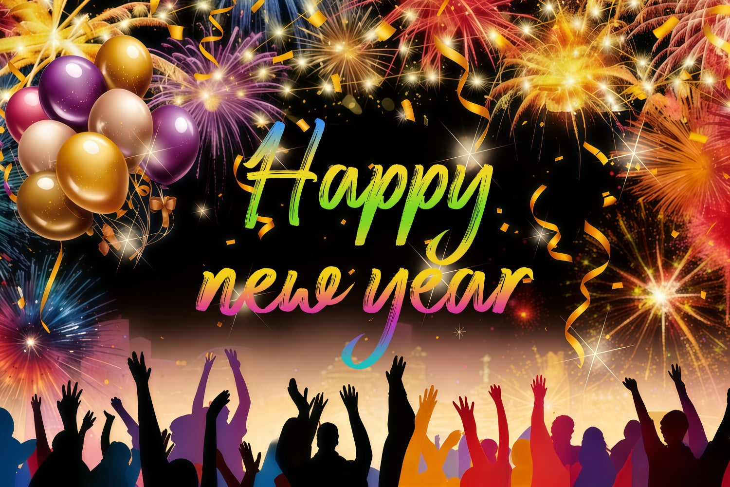 New Year Backdrop Ideas Fireworks Party Crowd New Years Eve Balloon Backdrop LXX512-18